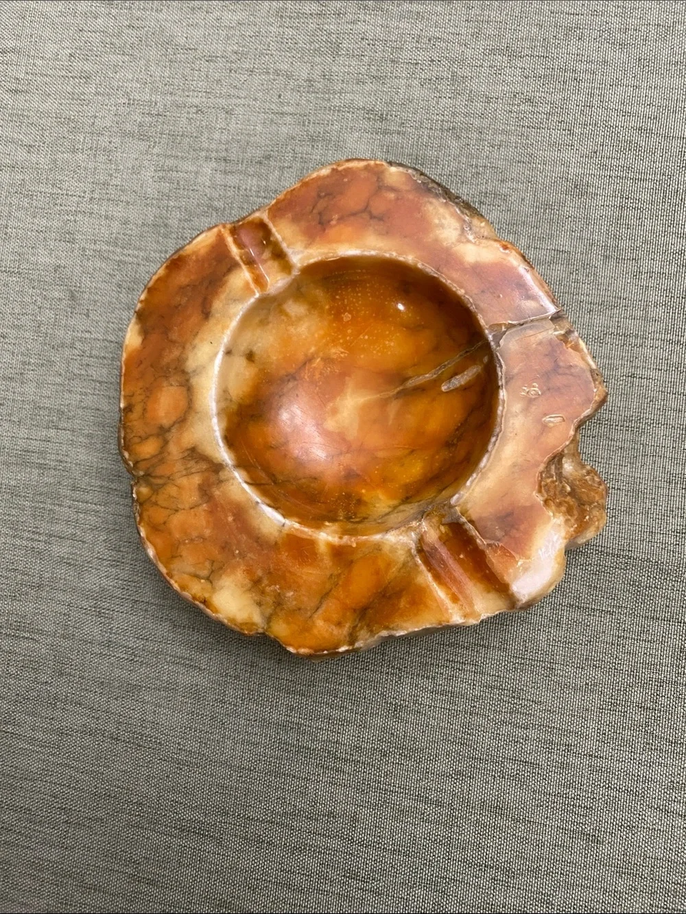 Vintage Handcrafted Mid-Century Orange Alabaster Stone Ashtray